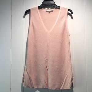 Ann Taylor LOFT v neck Sweater vest pale pink knit longer tunic style M